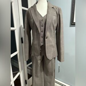 NWT Atelier 3-Piece Glen Plaid Wide Leg Pant Suit, Size 8